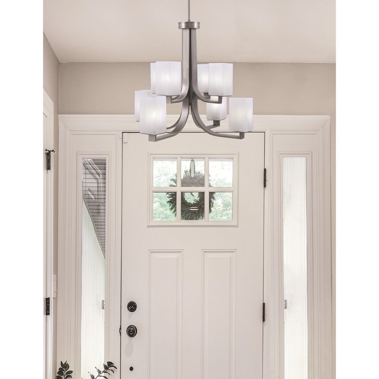 Toltec Apollo 26.5in 8-Light Chandelier | Graphite Steel and White Marble Glass | Dining Room & Living Room | 26.5 x 26.5 x 22.75 in | Model 578-GP-541