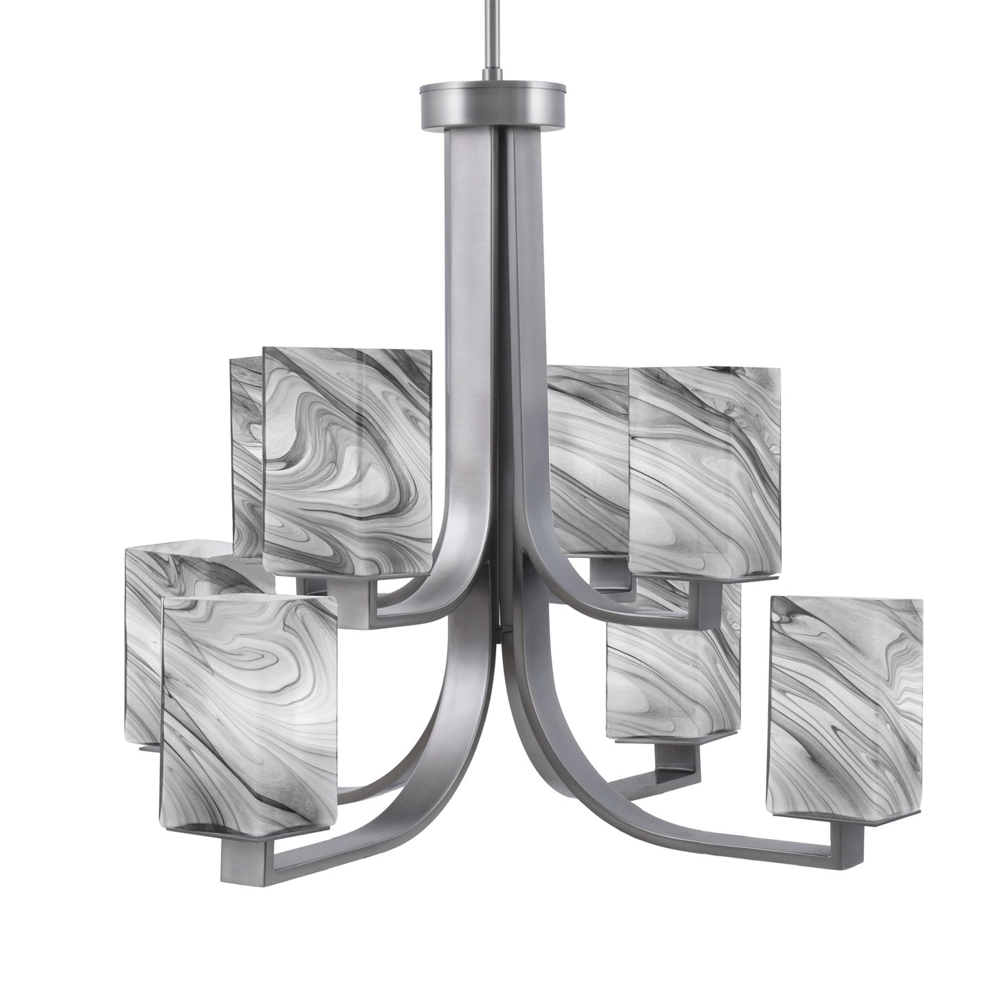 Toltec Apollo 26.5in 8-Light Chandelier | Graphite Steel and Onyx Swirl Glass | Dining Room & Living Room | 26.5 x 26.5 x 22.75 in | Model 578-GP-549