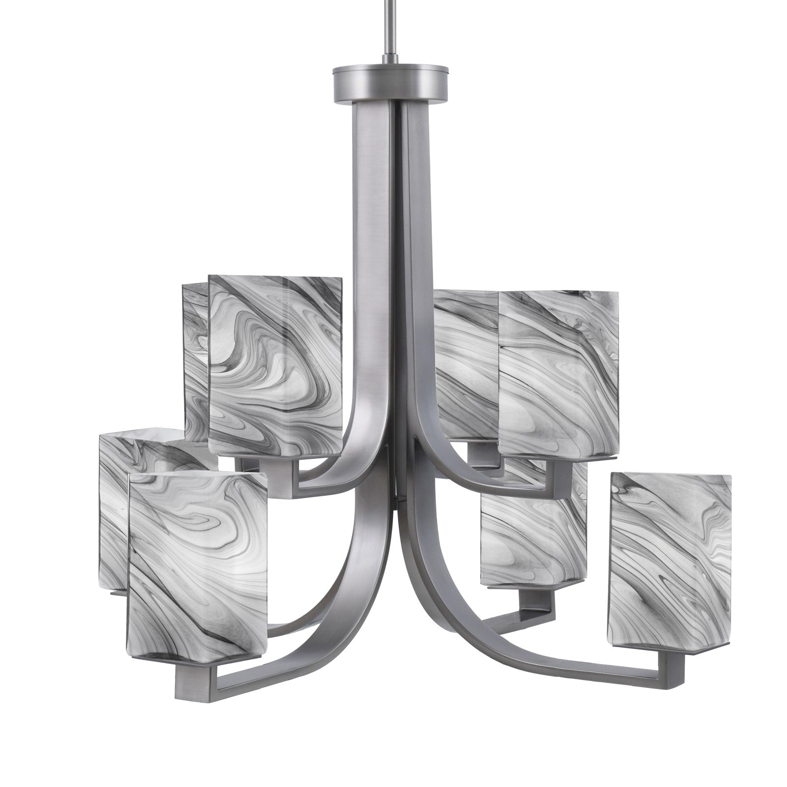 Toltec Apollo 26.5in 8-Light Chandelier | Graphite Steel and Onyx Swirl Glass | Dining Room & Living Room | 26.5 x 26.5 x 22.75 in | Model 578-GP-549