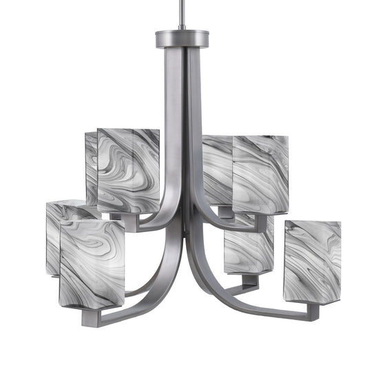 Toltec Apollo 26.5in 8-Light Chandelier | Graphite Steel and Onyx Swirl Glass | Dining Room & Living Room | 26.5 x 26.5 x 22.75 in | Model 578-GP-549