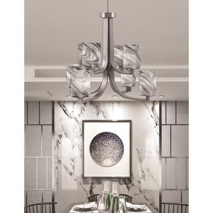 Toltec Apollo 26.5in 8-Light Chandelier | Graphite Steel and Onyx Swirl Glass | Dining Room & Living Room | 26.5 x 26.5 x 22.75 in | Model 578-GP-549