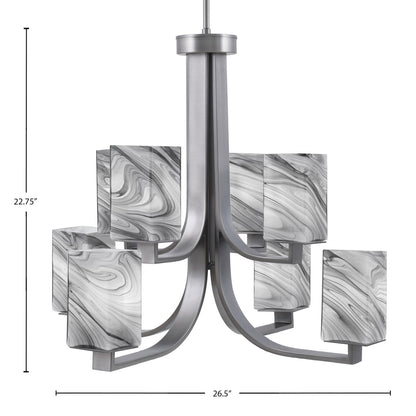 Toltec Apollo 26.5in 8-Light Chandelier | Graphite Steel and Onyx Swirl Glass | Dining Room & Living Room | 26.5 x 26.5 x 22.75 in | Model 578-GP-549