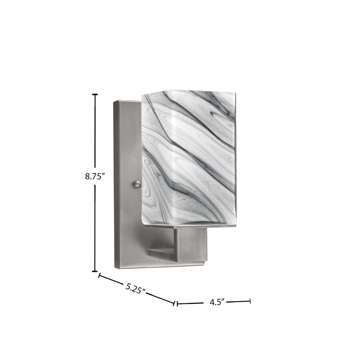 Toltec Apollo 1-Light Wall Sconce | Modern Graphite Steel and Onyx Swirl Glass | Hallway & Bathroom Accent | 4.5 x 8.75 x 5.25 in | Model 581-GP-549