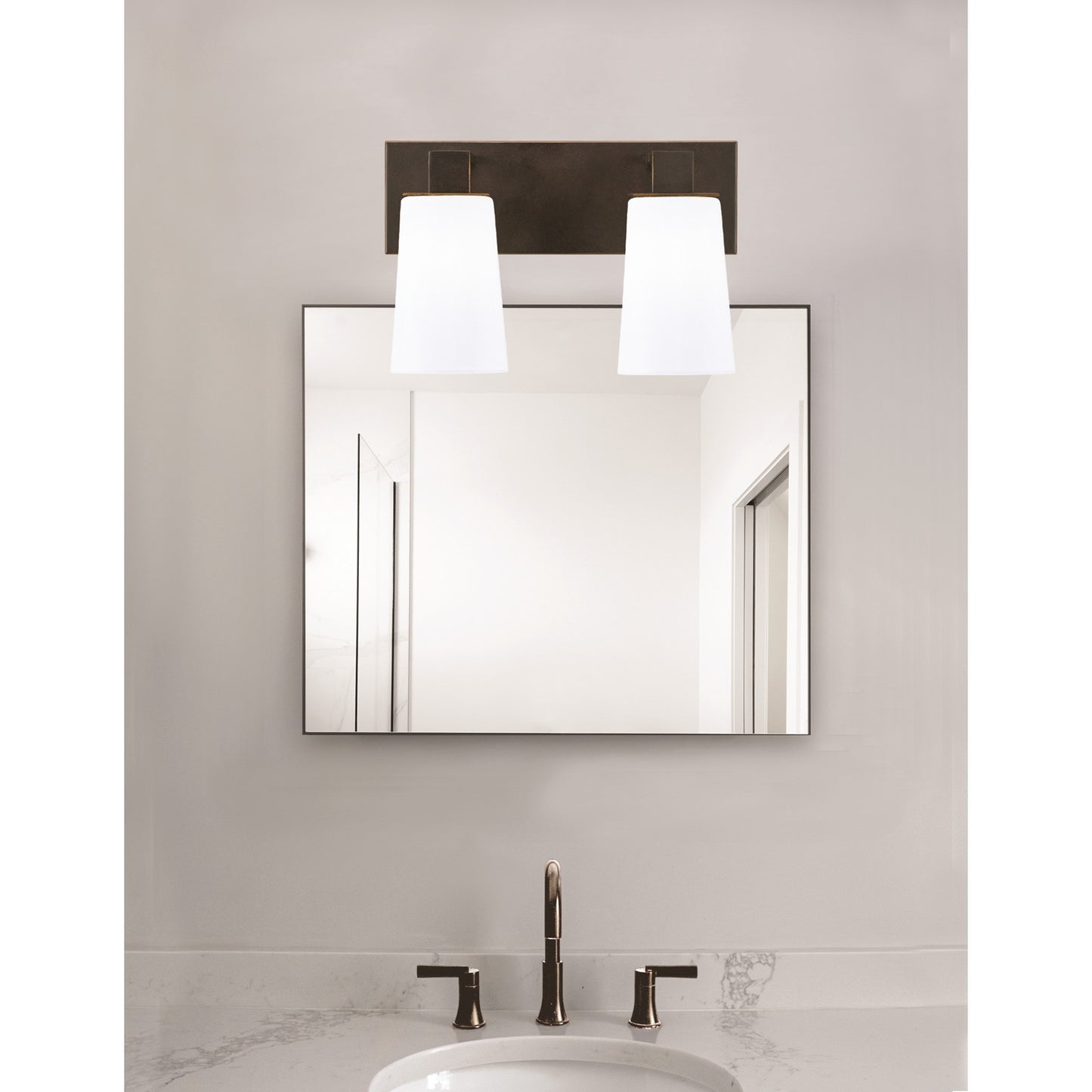 Toltec Apollo 2-Light Bath Bar | Dark Granite Steel and White Opal Glass | Bathroom Vanity & Powder Room | 8.75 in H | Model 582-DG-261