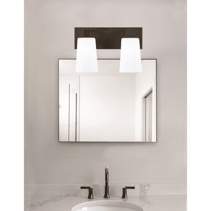 Toltec Apollo 2-Light Bath Bar | Dark Granite Steel and White Opal Glass | Bathroom Vanity & Powder Room | 8.75 in H | Model 582-DG-261