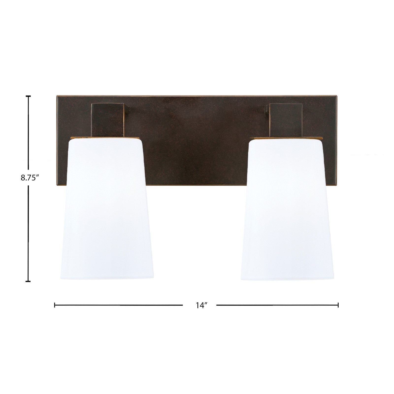 Toltec Apollo 2-Light Bath Bar | Dark Granite Steel and White Opal Glass | Bathroom Vanity & Powder Room | 8.75 in H | Model 582-DG-261
