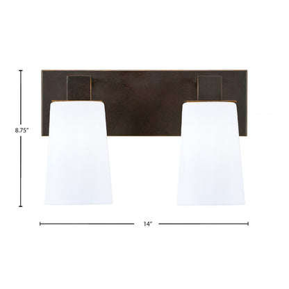 Toltec Apollo 2-Light Bath Bar | Dark Granite Steel and White Opal Glass | Bathroom Vanity & Powder Room | 8.75 in H | Model 582-DG-261