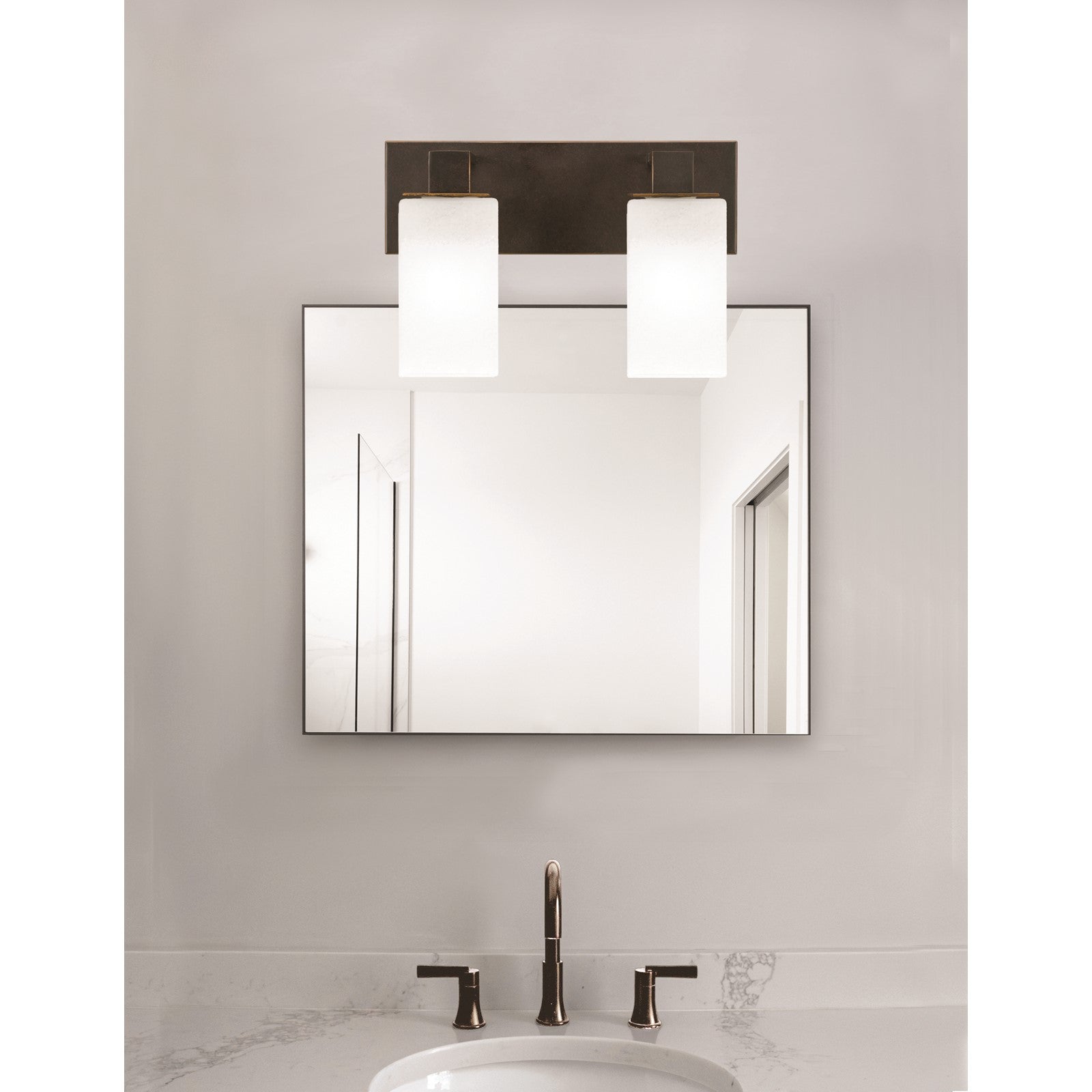 Toltec Apollo 2-Light Bath Bar | Dark Granite Steel and White Marble Glass | Bathroom Vanity & Powder Room | 8.75 in H | Model 582-DG-541