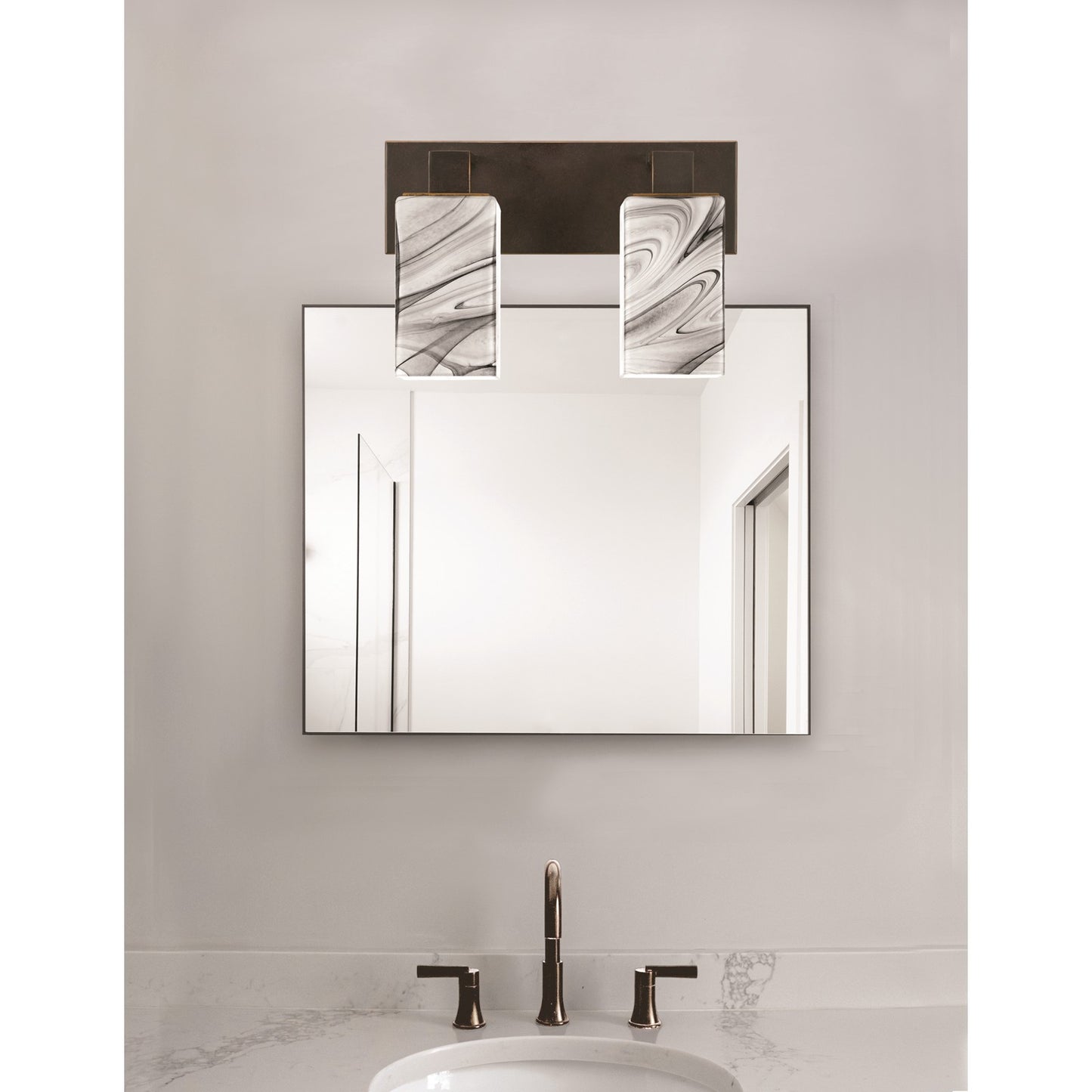Toltec Apollo 2-Light Bath Bar | Dark Granite Steel and Onyx Swirl Glass | Bathroom Vanity & Powder Room | 8.75 in H | Model 582-DG-549