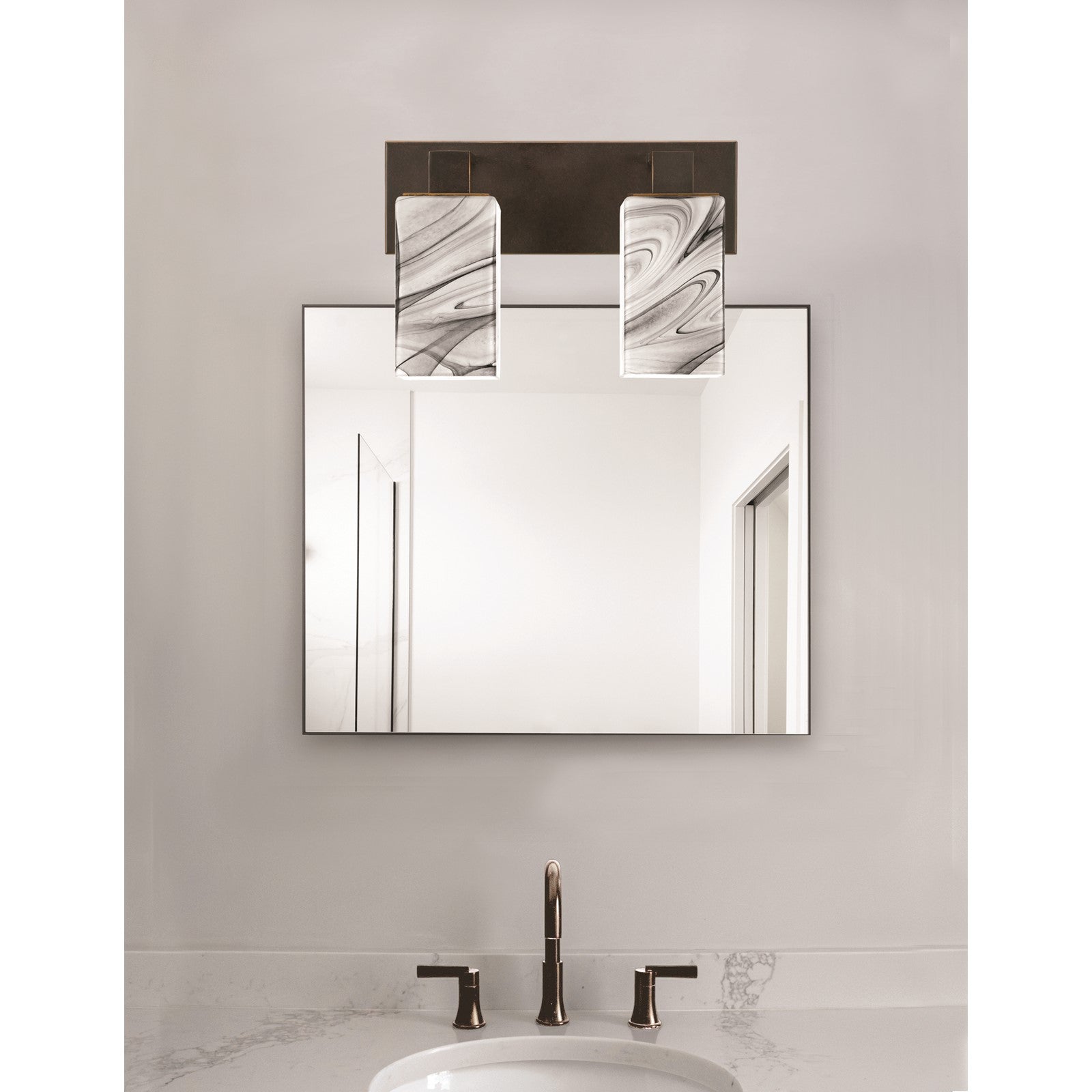 Toltec Apollo 2-Light Bath Bar | Dark Granite Steel and Onyx Swirl Glass | Bathroom Vanity & Powder Room | 8.75 in H | Model 582-DG-549