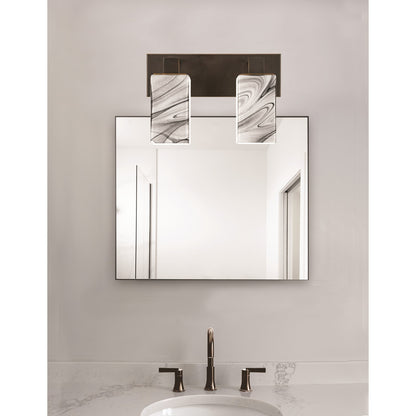 Toltec Apollo 2-Light Bath Bar | Dark Granite Steel and Onyx Swirl Glass | Bathroom Vanity & Powder Room | 8.75 in H | Model 582-DG-549