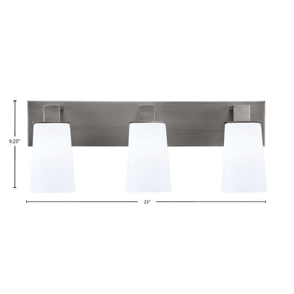 Toltec Apollo 3-Light Bath Bar | Modern Graphite Steel and White Opal Glass | Bathroom Vanity Light | 8.75in H, 23.5in W | Model 583-GP-261