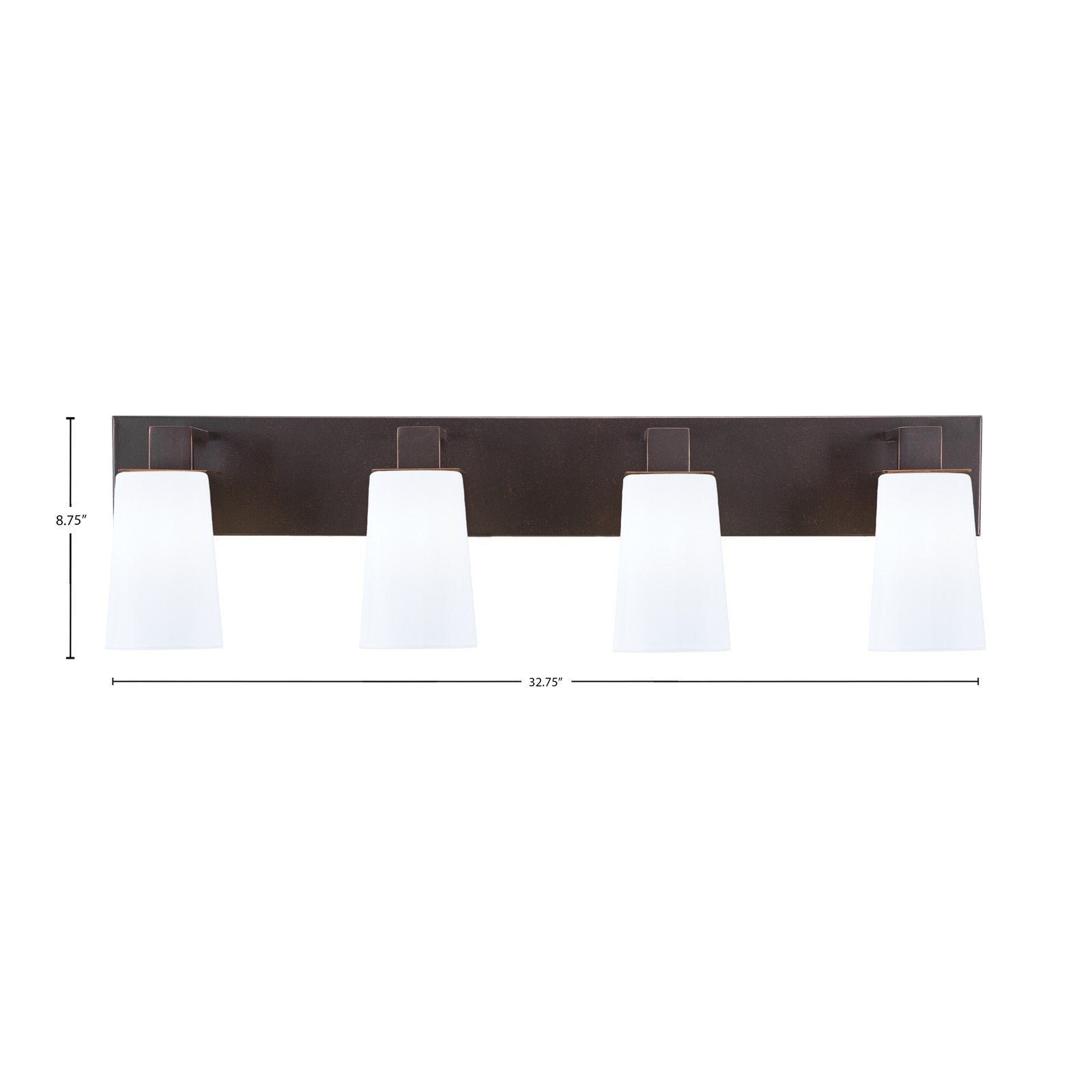 Toltec Apollo 4-Light Bath Bar | Modern Dark Granite Steel and White Opal Glass | Bathroom Vanity Light | 8.75in H, 32.75in W | Model 584-DG-261