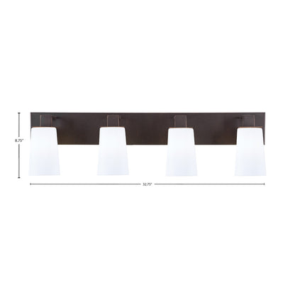Toltec Apollo 4-Light Bath Bar | Modern Dark Granite Steel and White Opal Glass | Bathroom Vanity Light | 8.75in H, 32.75in W | Model 584-DG-261