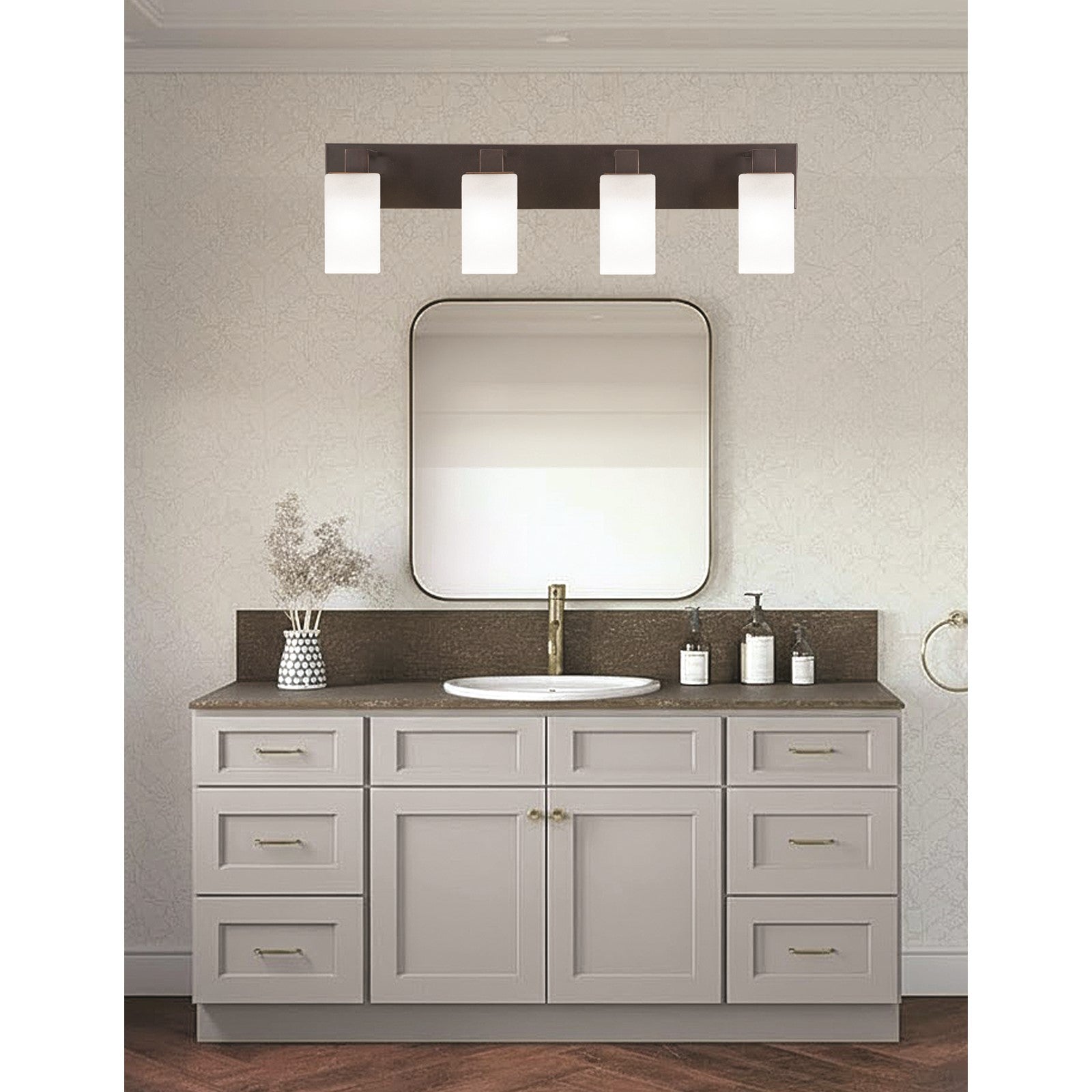 Toltec Apollo 32.75in 4-Light Bath Bar | Modern Dark Granite Steel and White Marble Glass | Bathroom Vanity Light | 32.75 x 4.5 x 8.75 in | Model 584-DG-541