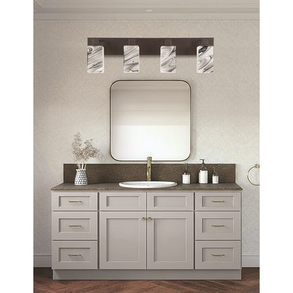 Toltec Apollo 32.75in 4-Light Bath Bar | Modern Dark Granite Steel and Onyx Swirl Glass | Bathroom Vanity Light | 32.75 x 4.5 x 8.75 in | Model 584-DG-549