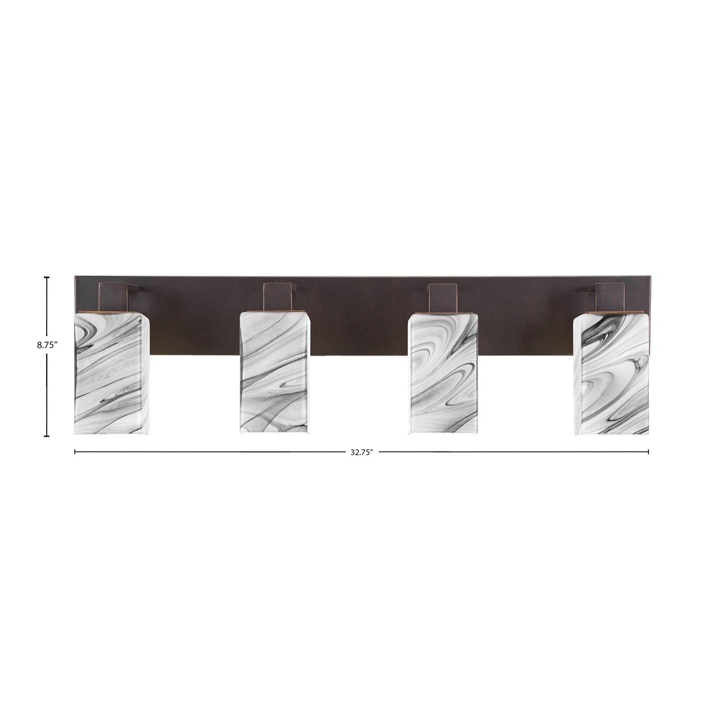 Toltec Apollo 32.75in 4-Light Bath Bar | Modern Dark Granite Steel and Onyx Swirl Glass | Bathroom Vanity Light | 32.75 x 4.5 x 8.75 in | Model 584-DG-549