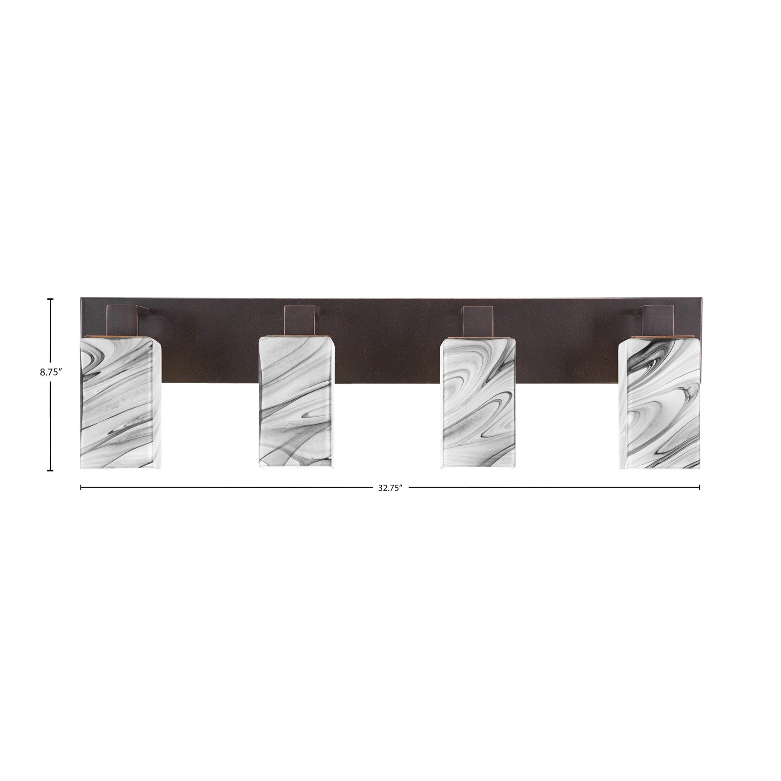 Toltec Apollo 32.75in 4-Light Bath Bar | Modern Dark Granite Steel and Onyx Swirl Glass | Bathroom Vanity Light | 32.75 x 4.5 x 8.75 in | Model 584-DG-549