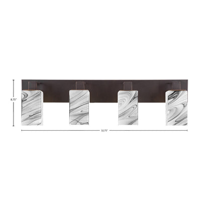 Toltec Apollo 32.75in 4-Light Bath Bar | Modern Dark Granite Steel and Onyx Swirl Glass | Bathroom Vanity Light | 32.75 x 4.5 x 8.75 in | Model 584-DG-549