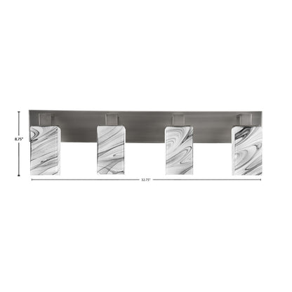 Toltec Apollo 32.75in 4-Light Bath Bar | Modern Graphite Steel and Onyx Swirl Glass | Bathroom Vanity & Powder Room | 8.75 x 5.75 in | Model 584-GP-549
