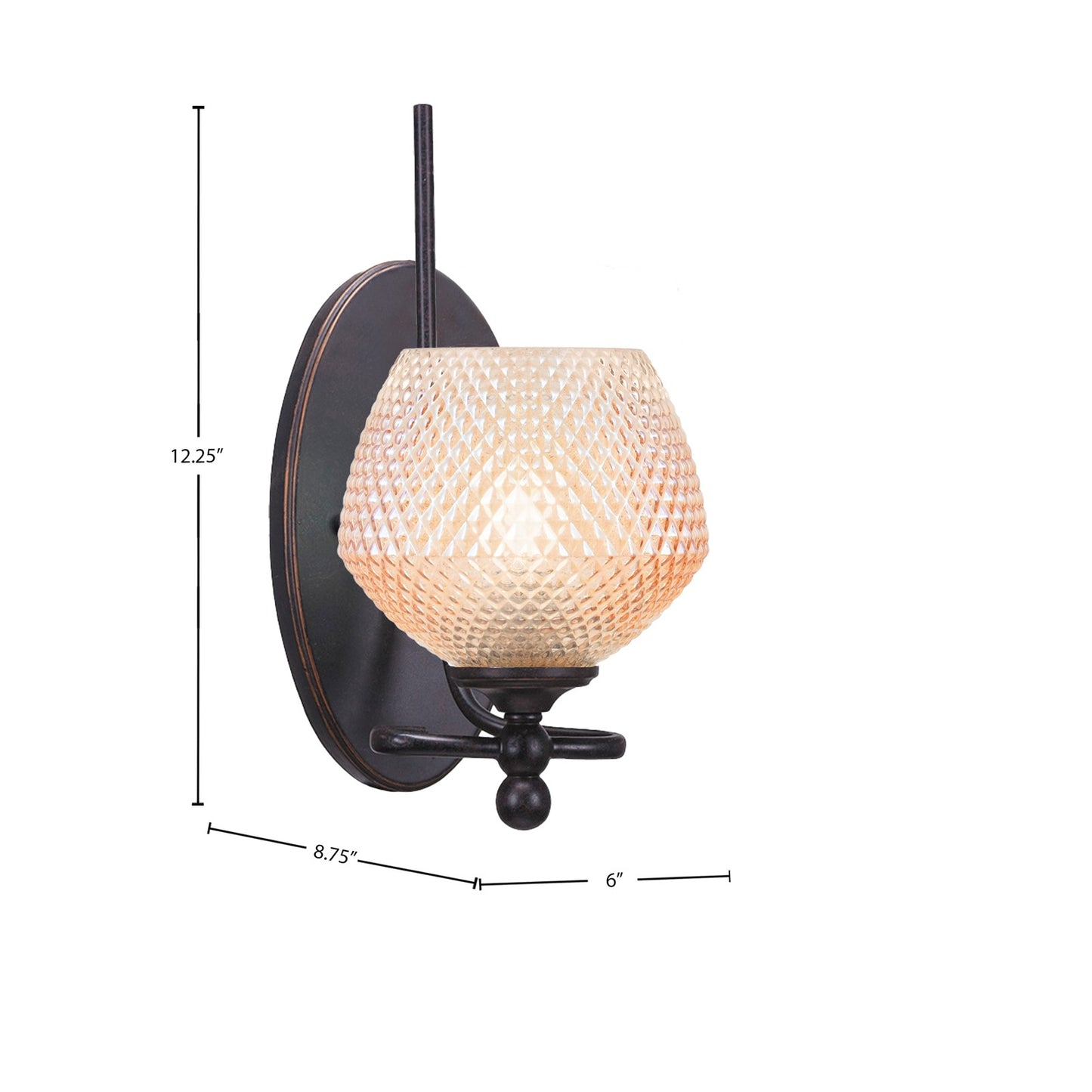 Toltec Capri 7.25in 1-Light Wall Sconce | Dark Granite Steel and Amber Textured Glass | Hallway & Bedroom Accent | 7.25 x 16.75 in | Model 591-DG-4623