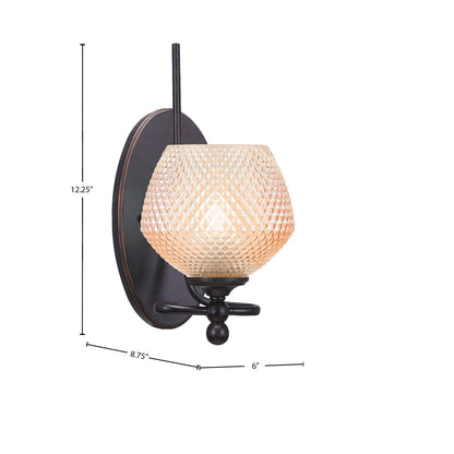 Toltec Capri 7.25in 1-Light Wall Sconce | Dark Granite Steel and Amber Textured Glass | Hallway & Bedroom Accent | 7.25 x 16.75 in | Model 591-DG-4623