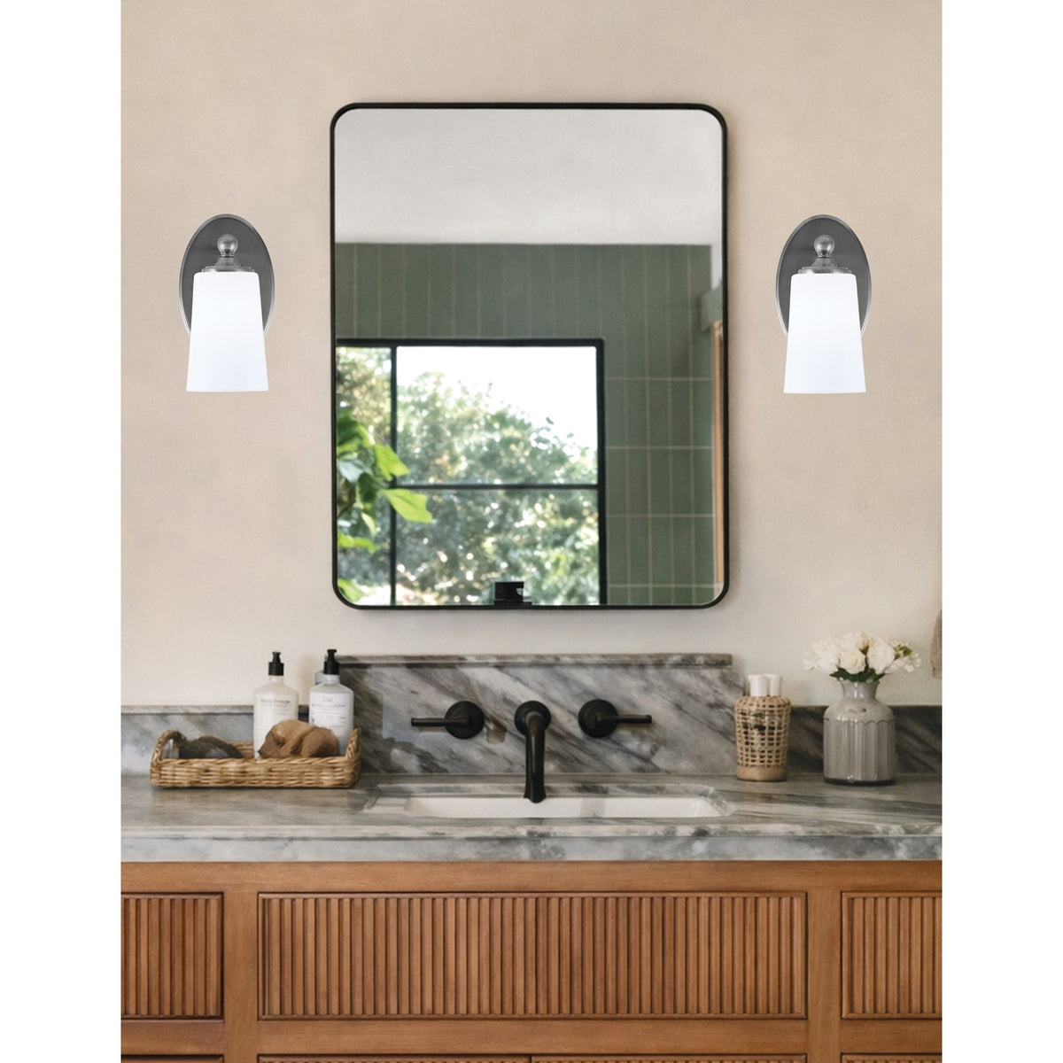 Toltec Capri 9.5in 1-Light Wall Sconce | Modern Brushed Nickel and White Opal Glass | Bedroom & Hallway Accent Light | Model 5911-BN-261