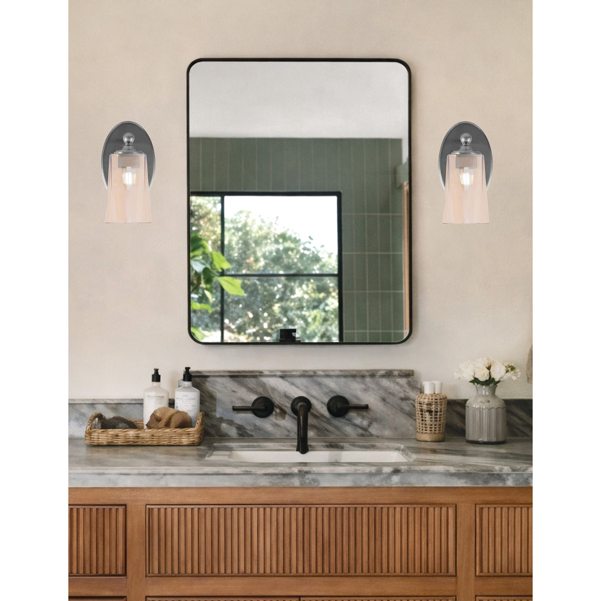 Toltec Capri 9.5in 1-Light Wall Sconce | Modern Brushed Nickel and Amber Gradient Glass | Bedroom & Hallway Accent Light | Model 5911-BN-263