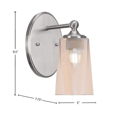 Toltec Capri 9.5in 1-Light Wall Sconce | Modern Brushed Nickel and Amber Gradient Glass | Bedroom & Hallway Accent Light | Model 5911-BN-263