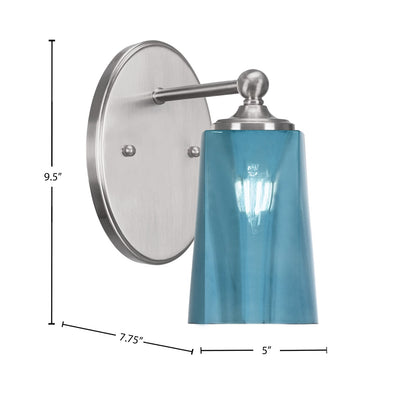 Toltec Capri 9.5in 1-Light Wall Sconce | Modern Brushed Nickel and Blue Gradient Glass | Bedroom & Hallway Accent Light | Model 5911-BN-265