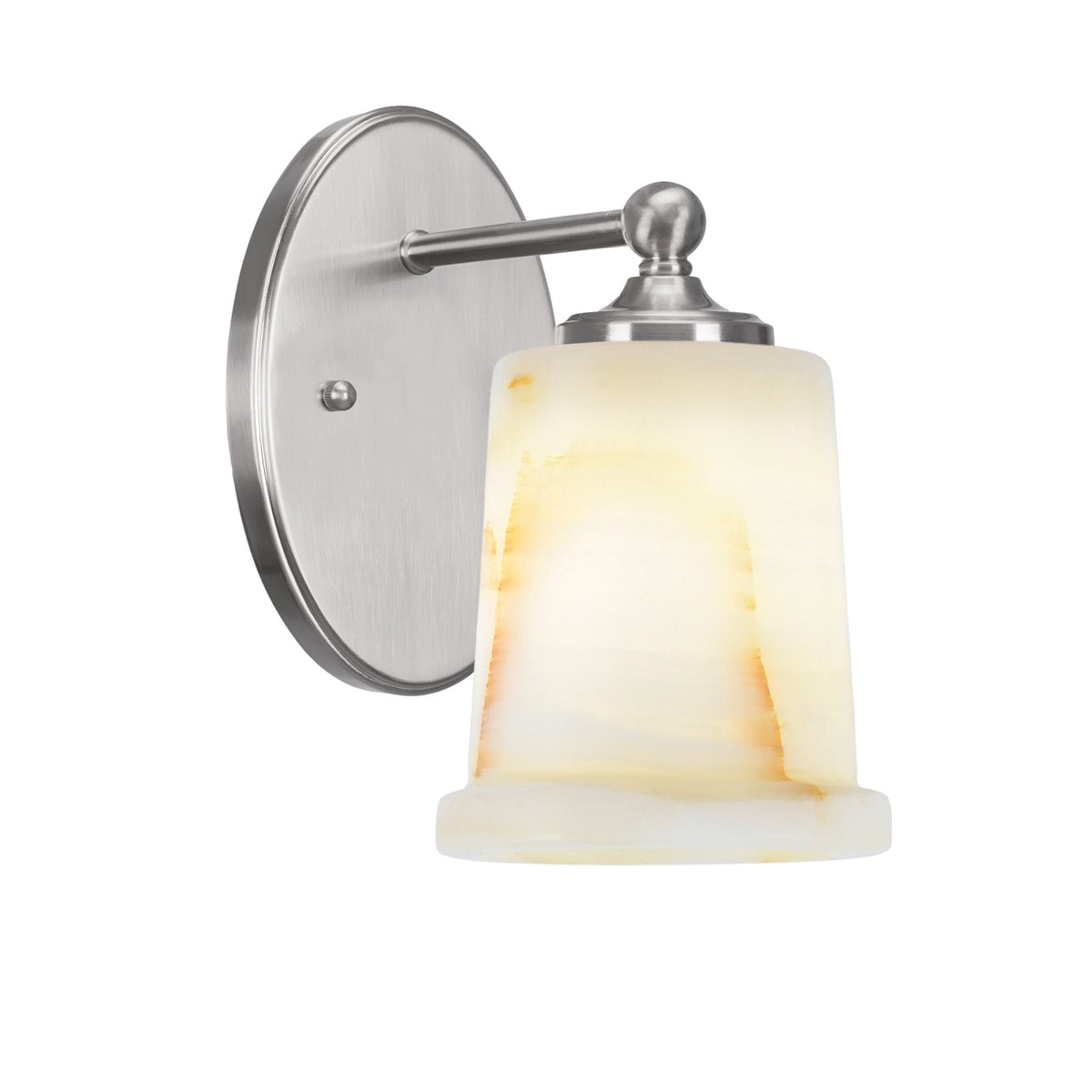 Toltec Capri 5in 1-Light Wall Sconce | Modern Brushed Nickel and Natural Stone Shade | Bedroom & Hallway Accent Light | Model 5911-BN-4128