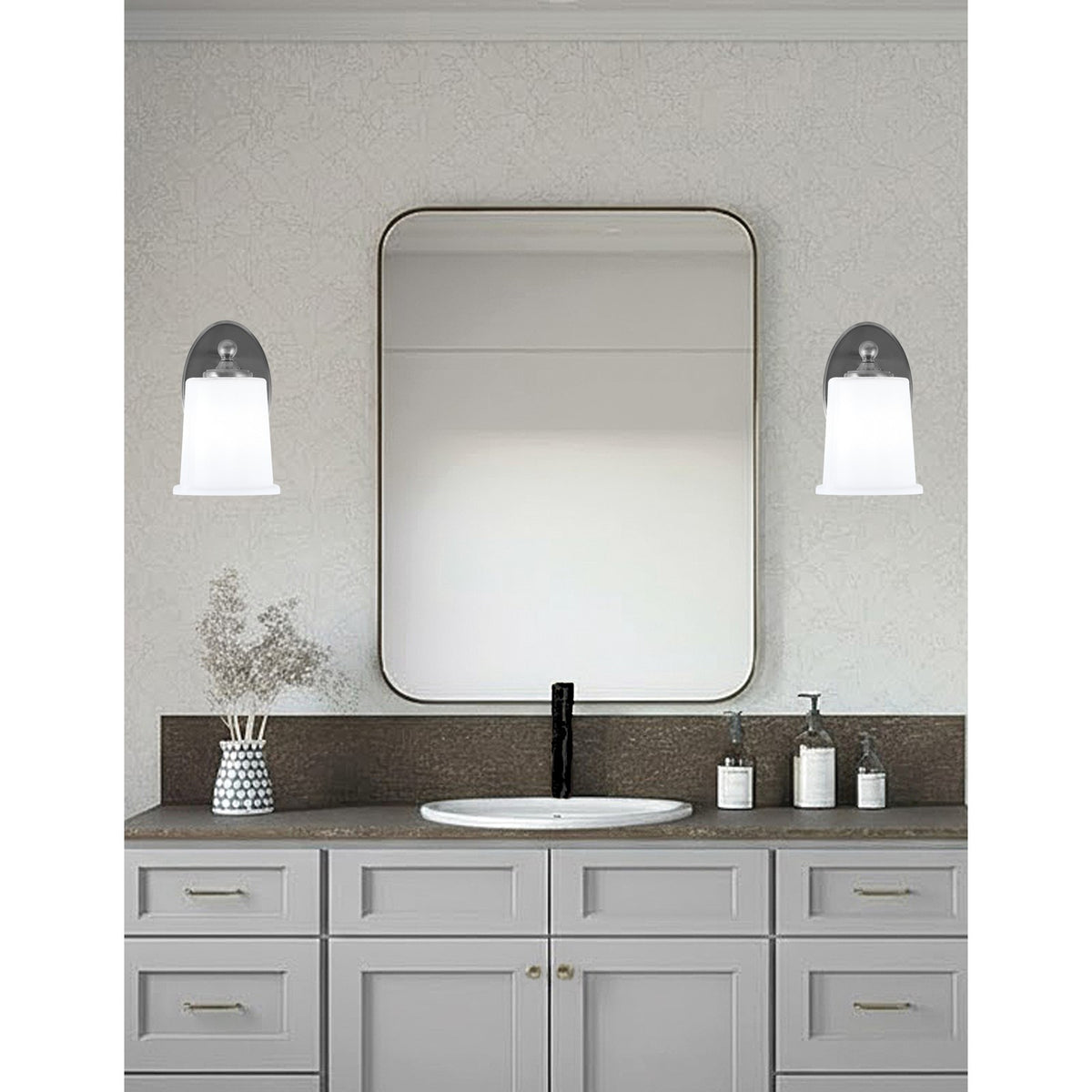 Toltec Capri 1-Light Wall Sconce | Brushed Nickel and White Opal Glass | Bathroom & Hallway | 5 x 8.25 x 8.75 in | Model 5911-BN-5031