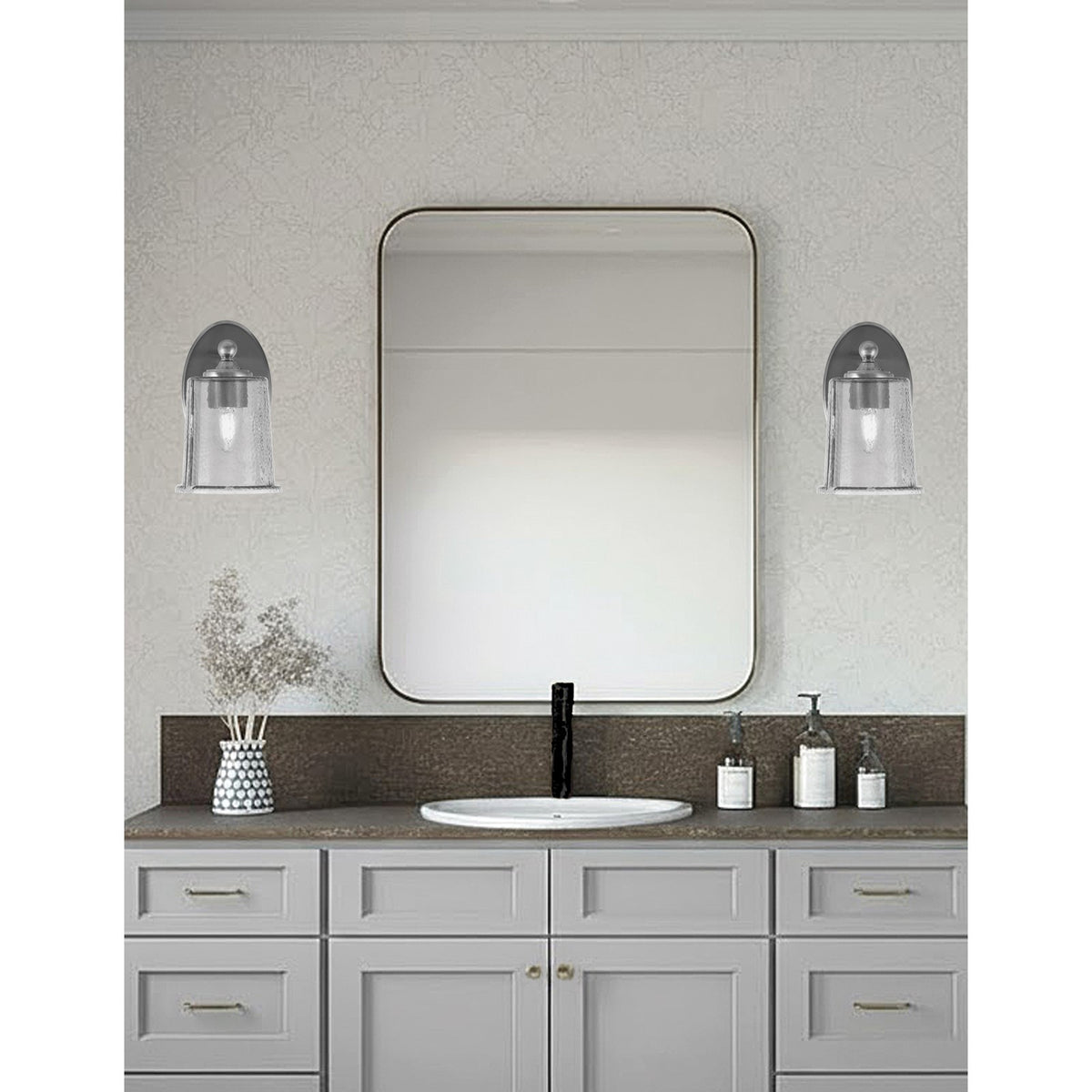 Toltec Capri 1-Light Wall Sconce | Brushed Nickel and Smoke Bubble Glass | Bathroom & Hallway | 5 x 8.25 x 8.75 in | Model 5911-BN-5032