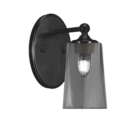 Toltec Capri 9.5in 1-Light Wall Sconce | Modern Matte Black and Smoke Bubble Glass | Bedroom & Hallway | 5 x 7.75 x 9.5 in | Model 5911-MB-262