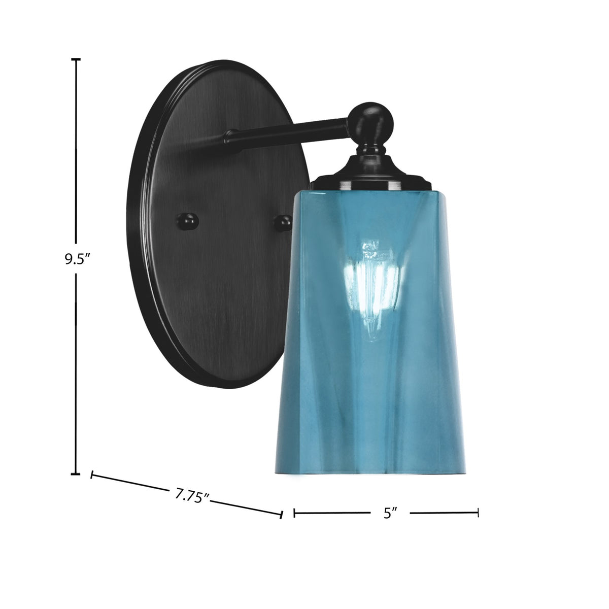Toltec Capri 9.5in 1-Light Wall Sconce | Modern Matte Black and Blue Gradient Glass | Bedroom & Hallway | 5 x 7.75 x 9.5 in | Model 5911-MB-265