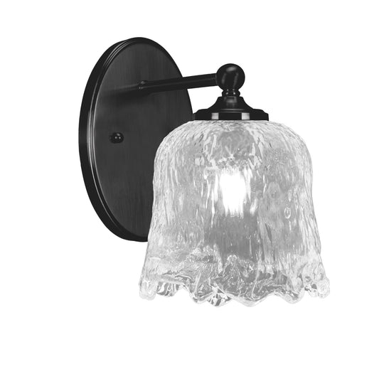 Toltec Capri 7in 1-Light Wall Sconce | Modern Matte Black and Clear Lava Glass | Bedroom & Hallway Accent Light | 7 x 9 x 8.75 in | Model 5911-MB-4230