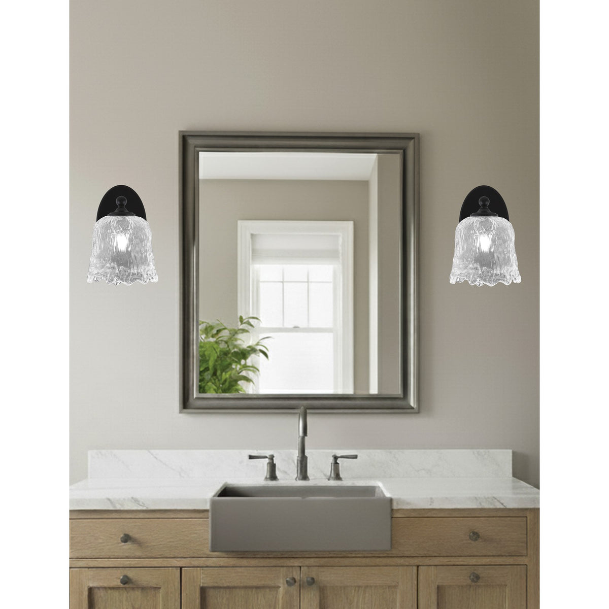 Toltec Capri 7in 1-Light Wall Sconce | Modern Matte Black and Clear Lava Glass | Bedroom & Hallway Accent Light | 7 x 9 x 8.75 in | Model 5911-MB-4230