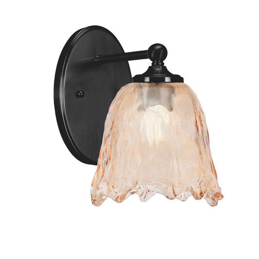 Toltec Capri 7in 1-Light Wall Sconce | Modern Matte Black and Amber Lava Glass | Bedroom & Hallway Accent Light | 7 x 9 x 8.75 in | Model 5911-MB-4233