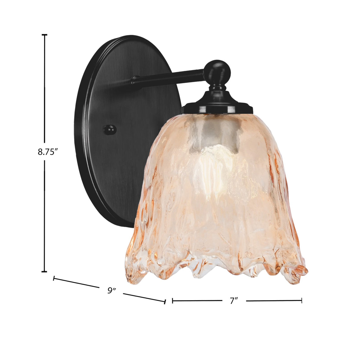 Toltec Capri 7in 1-Light Wall Sconce | Modern Matte Black and Amber Lava Glass | Bedroom & Hallway Accent Light | 7 x 9 x 8.75 in | Model 5911-MB-4233