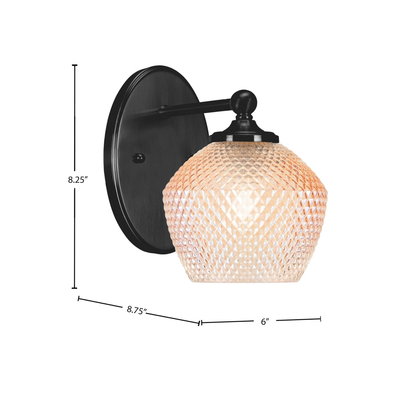 Toltec Capri 6in 1-Light Wall Sconce | Matte Black Steel and Amber Textured Glass | Hallway & Bedroom Accent | 6 x 8.25 in | Model 5911-MB-4623