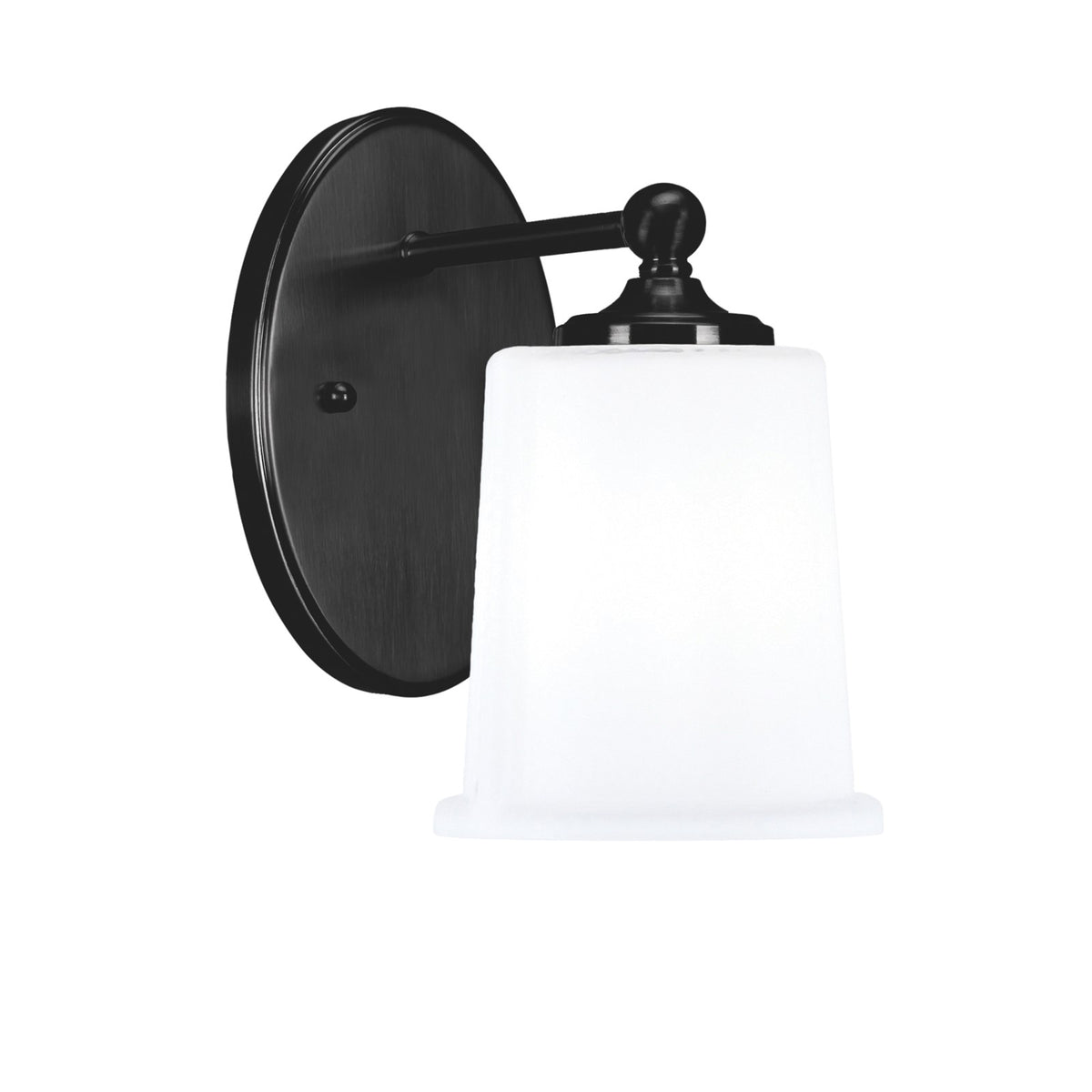 Toltec Capri 8.75in 1-Light Wall Sconce | Modern Matte Black and White Opal Glass | Bedroom & Hallway | 5 x 8.25 x 8.75 in | Model 5911-MB-5031