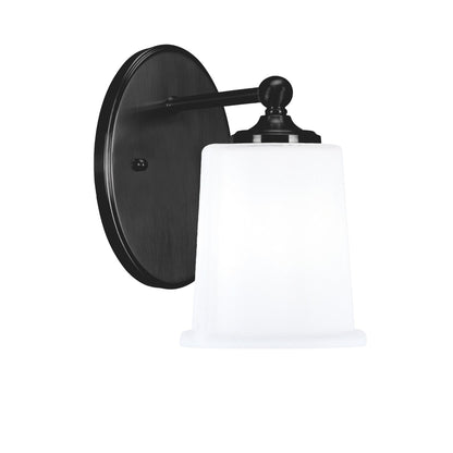 Toltec Capri 8.75in 1-Light Wall Sconce | Modern Matte Black and White Opal Glass | Bedroom & Hallway | 5 x 8.25 x 8.75 in | Model 5911-MB-5031