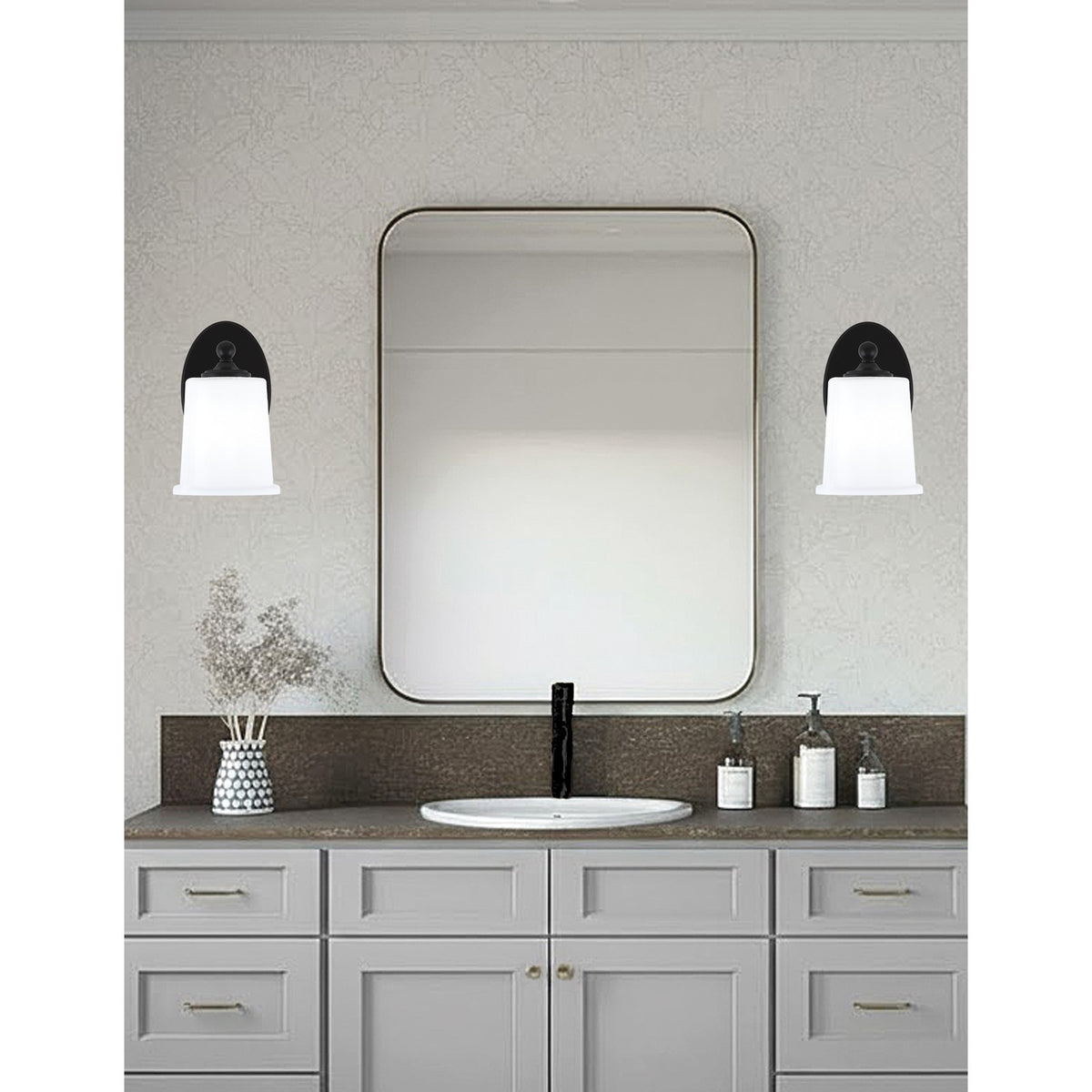 Toltec Capri 8.75in 1-Light Wall Sconce | Modern Matte Black and White Opal Glass | Bedroom & Hallway | 5 x 8.25 x 8.75 in | Model 5911-MB-5031
