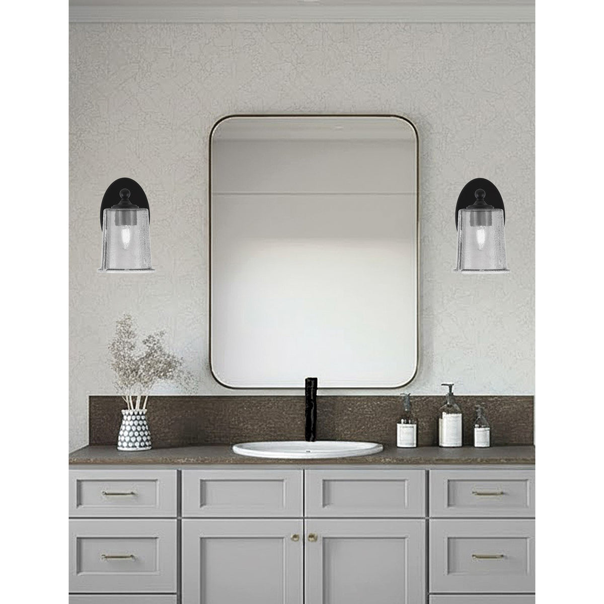 Toltec Capri 5in 1-Light Wall Sconce | Modern Matte Black and Smoke Bubble Glass | Bedroom & Hallway Accent Light | Model 5911-MB-5032