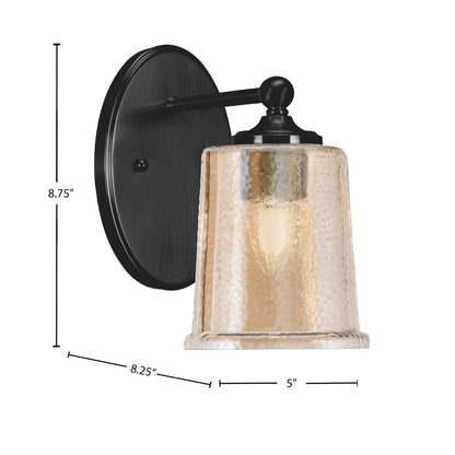 Toltec Capri 5in 1-Light Wall Sconce | Modern Matte Black and Amber Bubble Glass | Bedroom & Hallway Accent Light | Model 5911-MB-5033