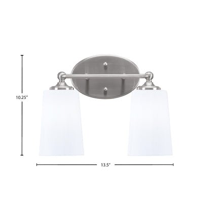 Toltec Capri 2-Light Bath Bar | Brushed Nickel and White Opal Glass | Bathroom & Powder Room Vanity Light | 7.5 x 10.25 in | Model 5912-BN-261