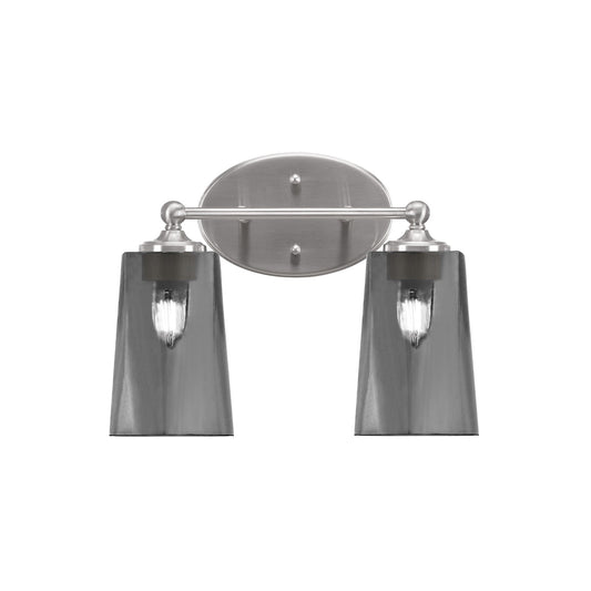 Toltec Capri 2-Light Bath Bar | Brushed Nickel and Smoke Bubble Glass | Bathroom & Powder Room Vanity Light | 7.5 x 10.25 in | Model 5912-BN-262