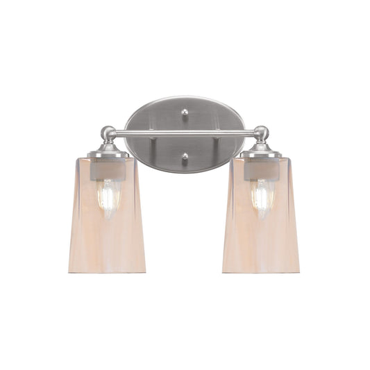 Toltec Capri 2-Light Bath Bar | Brushed Nickel and Amber Gradient Glass | Bathroom & Powder Room Vanity Light | 7.5 x 10.25 in | Model 5912-BN-263