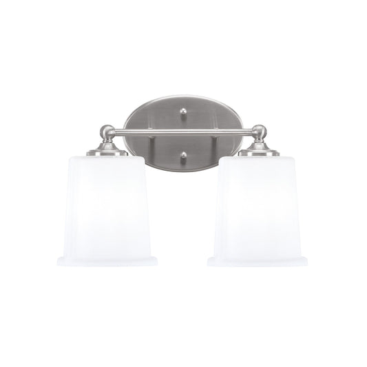 Toltec Capri 2-Light Bath Bar | Brushed Nickel and White Opal Glass | Bathroom Vanity & Powder Room | 8.25 x 9.25 in | Model 5912-BN-5031