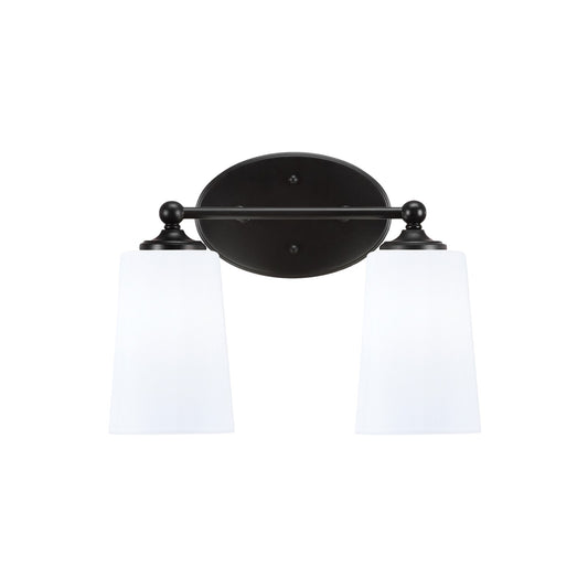 Toltec Capri 2-Light Bath Bar | Matte Black and White Opal Glass | Bathroom Vanity & Powder Room | 7.5 x 10.25 in | Model 5912-MB-261
